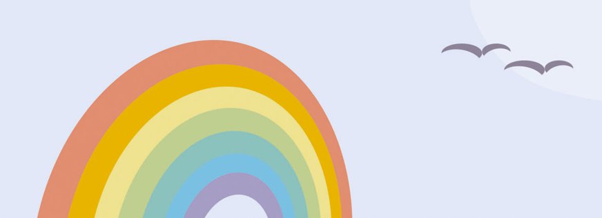 Regenbogen und zwei Möwen am Himmel
